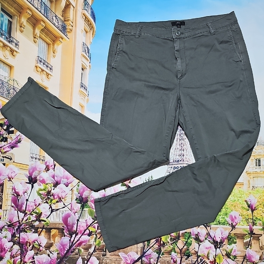J. Crew Grayish Green Chino High Rise Pants Size 30T